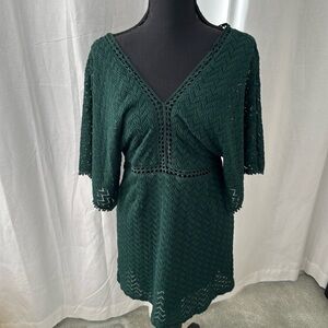 Dark green half open sleeve dress